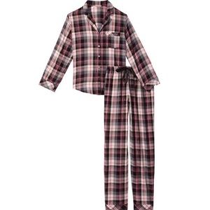 Victoria’s Secret Black Pink Flannel Shimmer Long Pajamas Set